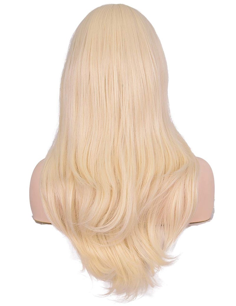 morvally 23 inches Long Curly Wig Big Wave Heat Resistant Synthetic Hair with Bangs for Cosplay Costume Halloween Party (613# Light Blonde) - Image 4